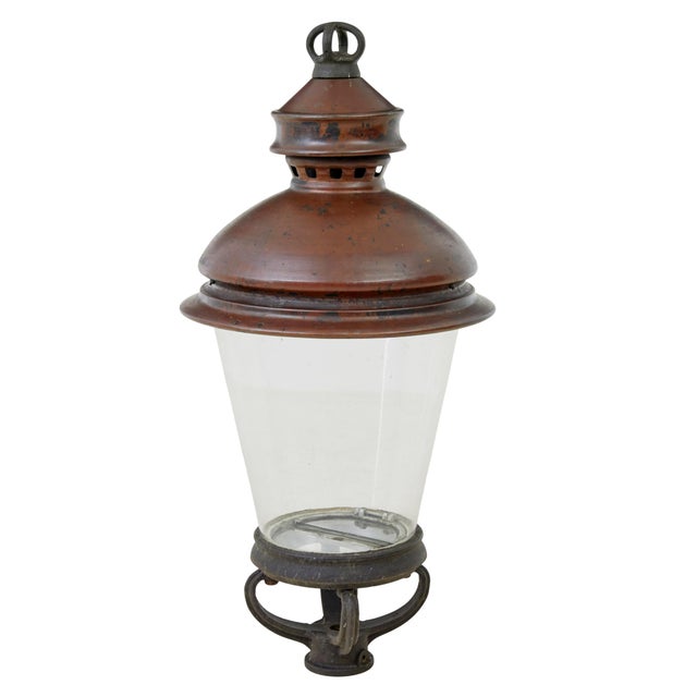 Copper Large Antique French Copper and Glass Street Lantern, 1880 For Sale - Image 8 of 8