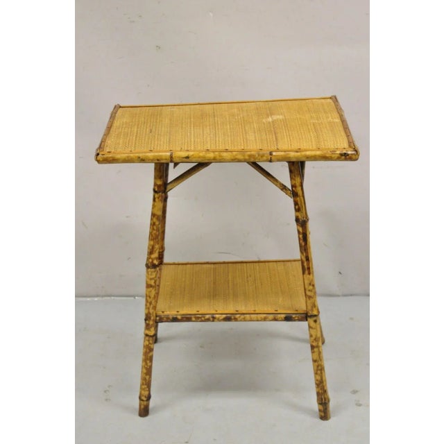 Early 1900s Antique English Victorian Bamboo and Cane 2 Tier Plant Stand Side Table For Sale - Image 10 of 11