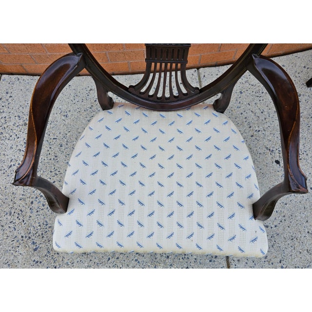 Pair of George III Style Mahogany Shield-Back and Upholstered Arm Chairs For Sale - Image 4 of 11