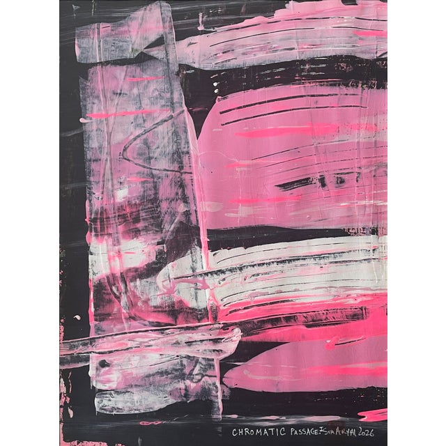 Chromatic Passage is a sophisticated abstract surreal artwork created with acrylic and pastel on handmade paper. Layers of...
