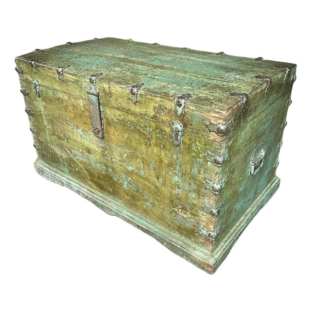 Antique Indian Rural Box in Green For Sale