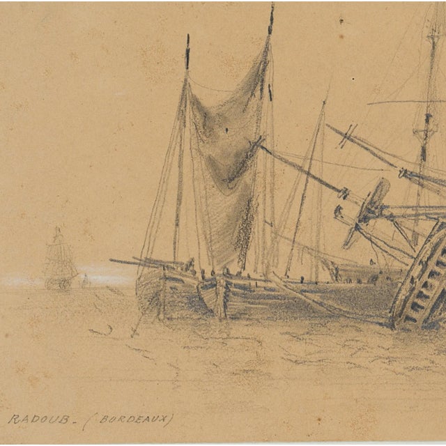 H. Cuvillier, Sailing ship keelhauling on the beach, 1853, Pencil For Sale - Image 3 of 5