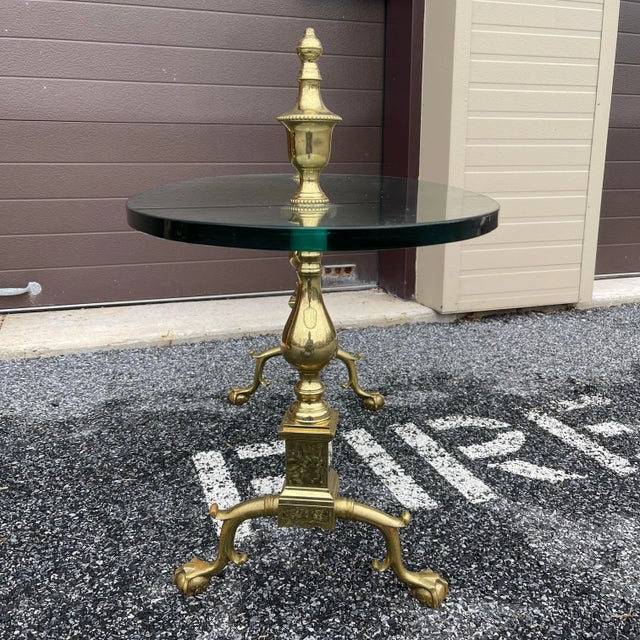 Metal Custom Made Virginia Metalcrafters Traditional Chippendale Solid Brass & Glass Oval Andiron Coffee Table For Sale - Image 7 of 12