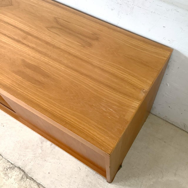 Burnt Umber Vintage Scandinavian Modern Teak Credenza Media Cabinet With Sliding Doors For Sale - Image 8 of 17