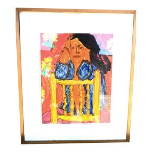 Robert Breyer "Woman and Chair" Original Mixed Media Painting - Southwestern Modern Figurative Expressionism