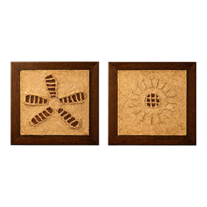 Pair of Vintage Textural Wall Panels – Organic Modern Framed Relief Art, Coastal Neutral Decor (16”)