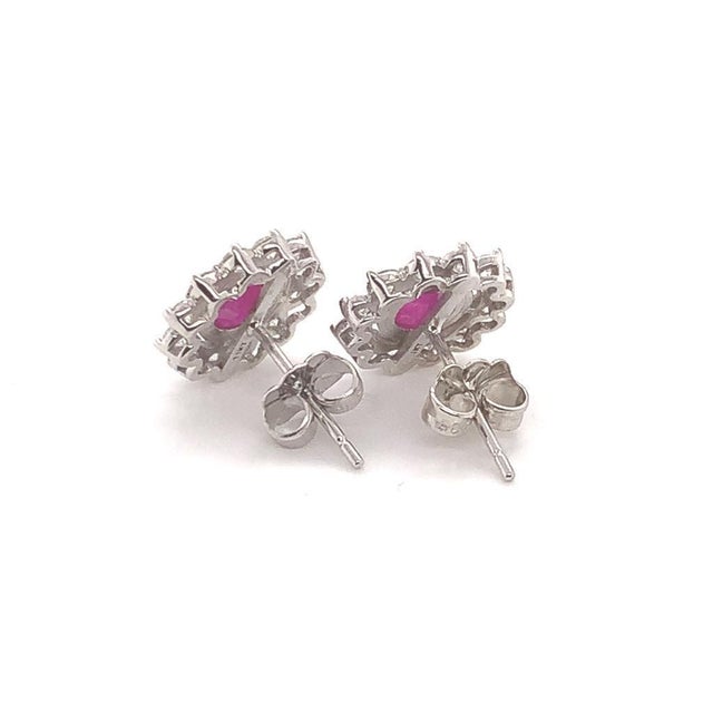 Traditional Diamond Ruby Stud Earrings 14 Karat White Gold 1.87 TCW Certified For Sale - Image 3 of 18