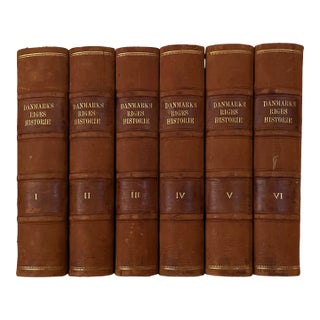 Fine Leather Bindings / Books - History of the Kingdom of Denmark - Danmarks Riges Historie - 6 Volumes For Sale