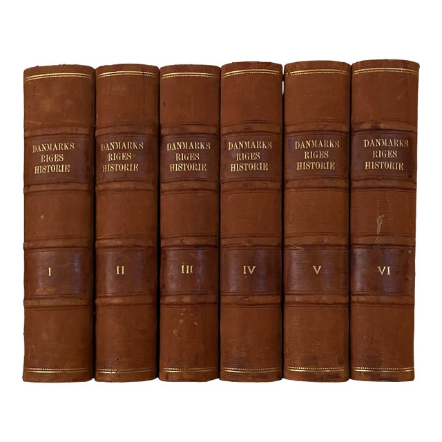 Fine Leather Bindings / Books - History of the Kingdom of Denmark - Danmarks Riges Historie - 6 Volumes For Sale