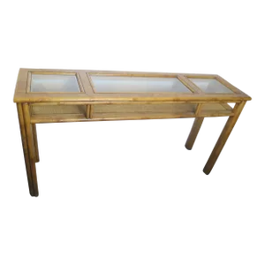 Original Drexel Captiva Collection Faux Bamboo and Woven Rattan Console