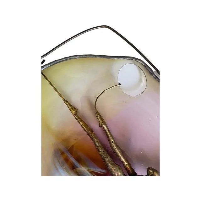 1980s Vintage Art Glass and Brass Wall Hanging Sculpture, Artist Signed and Dated 1982 For Sale - Image 5 of 8