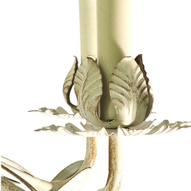 Italian Tole 6-Arm Palm Leaf Chandelier in Painted White Metal, C. 1970s For Sale - Image 11 of 16