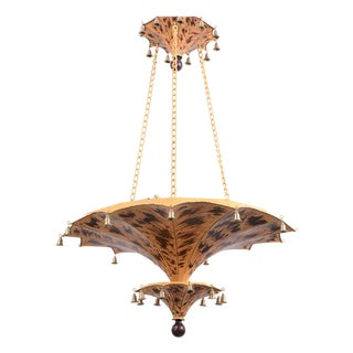 Vintage Art Deco Two-Tiers Upside Down Umbrella Ceiling Chandelier With Faux Tortoiseshell For Sale