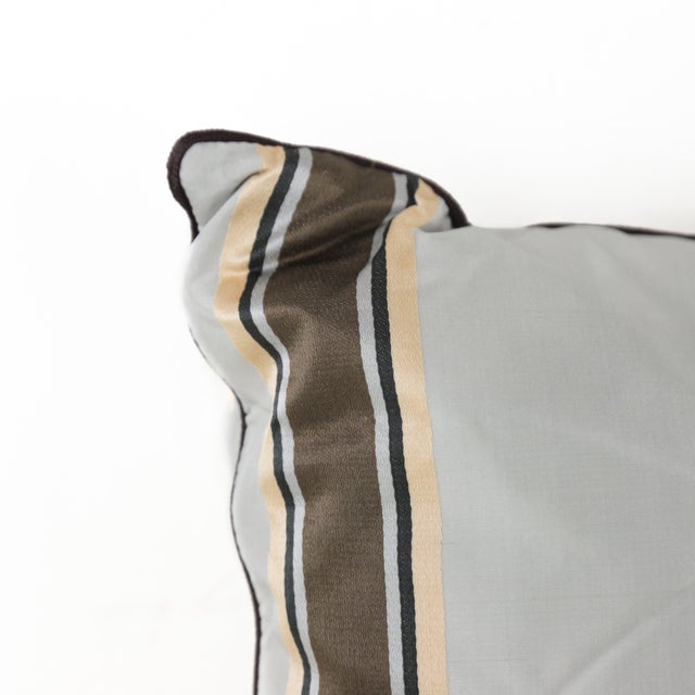 Neutral Stripe Pattern Throw Pillow in Beige and Gray For Sale - Image 9 of 10