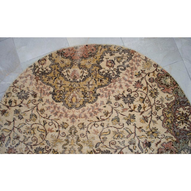 Round Turkish Rug Upcycled Vintage Hand Knotted Wool Circle Area Rug 5'3" X 5'3" For Sale - Image 9 of 13