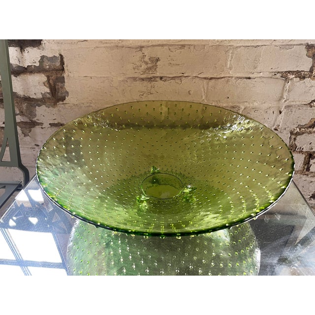 Indiana Glass Company Vintage Mid-Century Modern Advocado Green Hobnail Footed Bowl For Sale - Image 4 of 8
