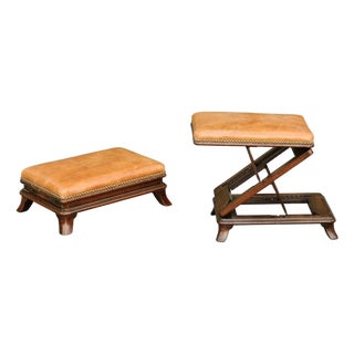 Pair of English Wooden Metamorphic Footstools with Leather Tops, circa 1860 For Sale