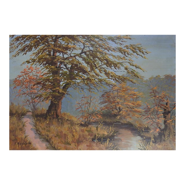 Mid 20th Century Secluded River Path Landscape Painting For Sale