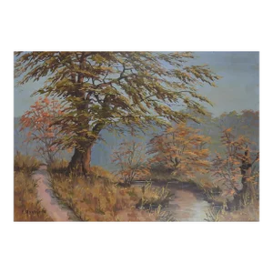Mid 20th Century Secluded River Path Landscape Painting