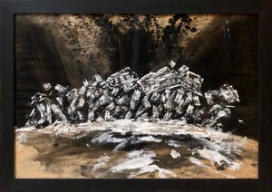 Konstantin Kakanias, Contemporary Gouache Painting Earthquake II, Greek Ruins, Monuments of Greece, c.1992