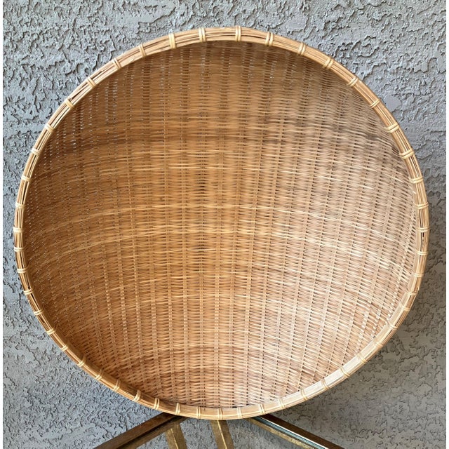 Rustic Late 20th-Century Nicely-Sized Contemporary Winnowing-Style Handwoven Bamboo Basket For Sale - Image 3 of 17