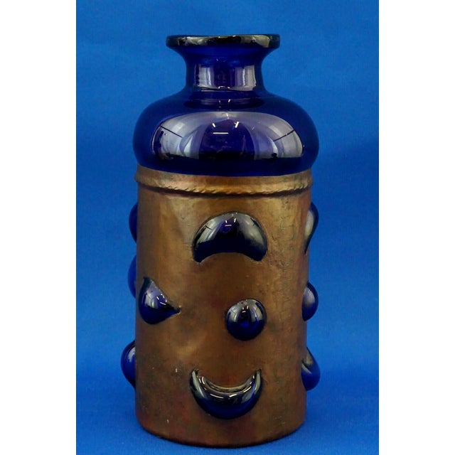 Blue Blown Glass Vase in Copper Cage attributed to Nanny Still for Raak, Amsterdam, Netherlands, 1960s For Sale - Image 16 of 16
