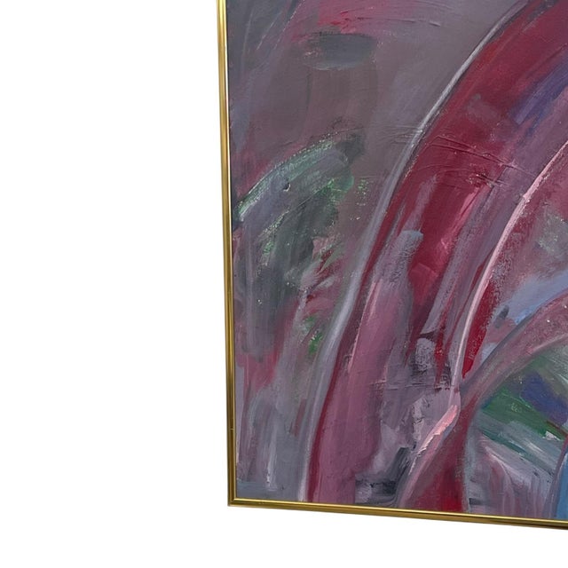 Metal Large Abstract Expressionist Painting in Brass Toned Frame, Modern Color Field Wall Art. For Sale - Image 7 of 10