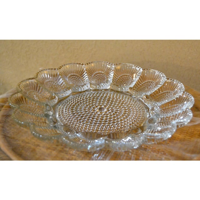 1950s 1950s Vintage Hobnail Clear Indiana Glass Egg Plate Divided Relish Tray Glass Oyster Platter For Sale - Image 5 of 12