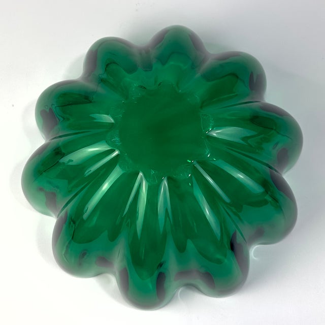 Emerald Vintage Oversized Villeroy & Boch 'Neptun' Emerald Green Fluted Crystal Bowl, Made in Germany For Sale - Image 8 of 10