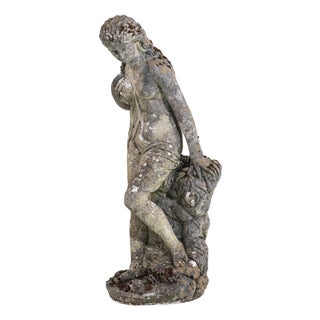 Composite Stone Weathered Garden Statue of Maiden or Goddess, England Mid 20th C. For Sale