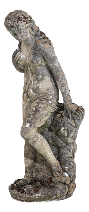 Composite Stone Weathered Garden Statue of Maiden or Goddess, England Mid 20th C.