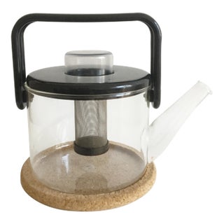 Vintage Bodum Bistro Glass Infuser Tea Pot Glass Black Kettle For Sale
