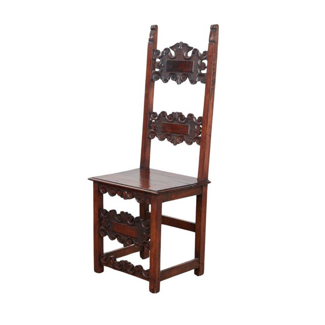 18th Century Pair of Italian Baroque-Style Walnut Side Chairs For Sale In Birmingham - Image 6 of 8