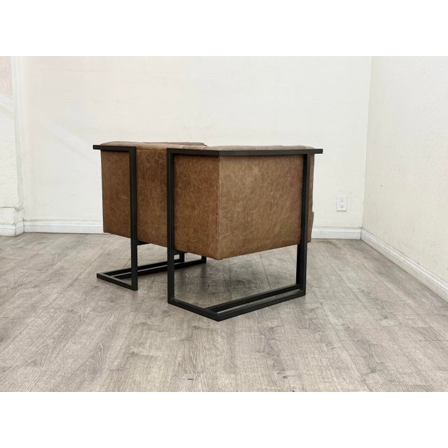 Pair of Modern Tufted Leather Club Chairs For Sale In Los Angeles - Image 6 of 11