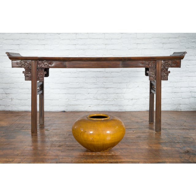 Late 20th Century Chinese Vintage Porcelain Low Squat Planter with Yellow Mustard Glaze For Sale - Image 5 of 12