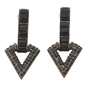 Vintage Hallmarked Diva Black Rhinestone Clip on Earrings 80's Pair Of