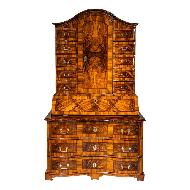 Baroque Slant-Front Secretary in Walnut, Mid-18th Century For Sale