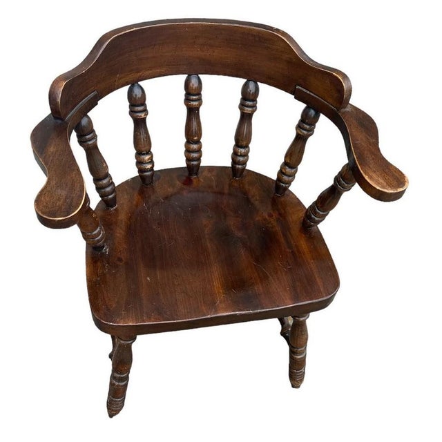 English Antiqued Pine Tavern Captain's Chairs - Set of 4 - Vintage Late 20th Century For Sale - Image 3 of 7