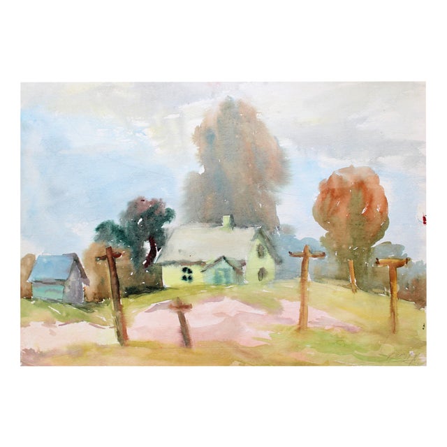 Dzidra Ezergaile, Rural Landscape, Watercolor, 1970s For Sale