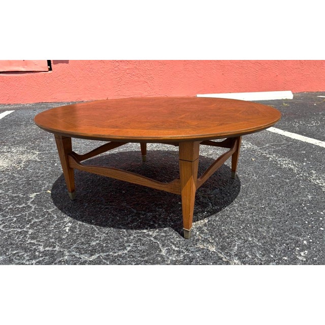 Heritage-Henredon Refinished Mid Century Round Parquetry Coffee Table For Sale - Image 4 of 8