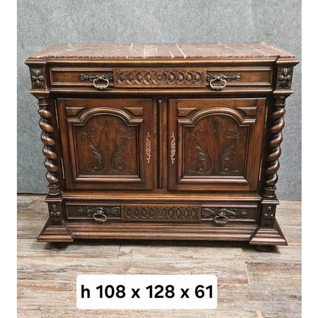 Wood 19th Century Renaissance Walnut Chest of Drawers with Doors and Marble Top For Sale - Image 7 of 14