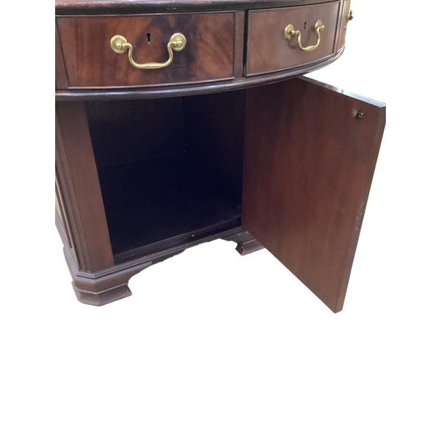 Traditional Antique Mahogany Leather Top Rent Drum Table For Sale - Image 3 of 8