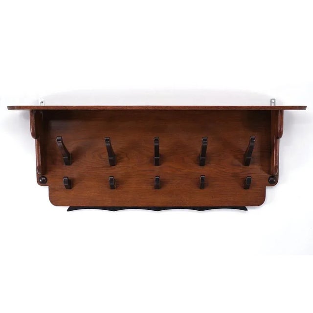 Art Deco Oak Wall Coat Rack, Netherlands, 1925 For Sale - Image 6 of 8