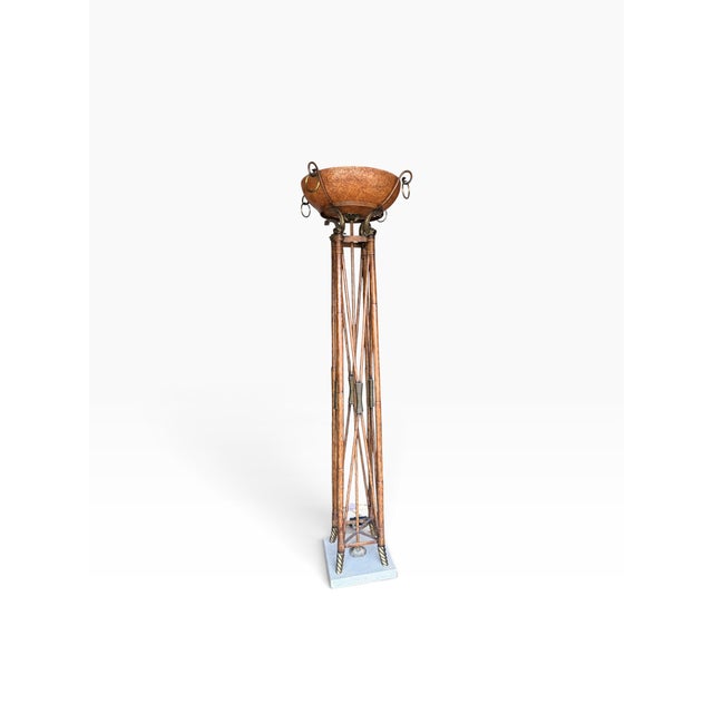 Monumental Maitland-Smith Faux Bamboo Brass Rams Head Torchère Floor Lamp For Sale In Boston - Image 6 of 14