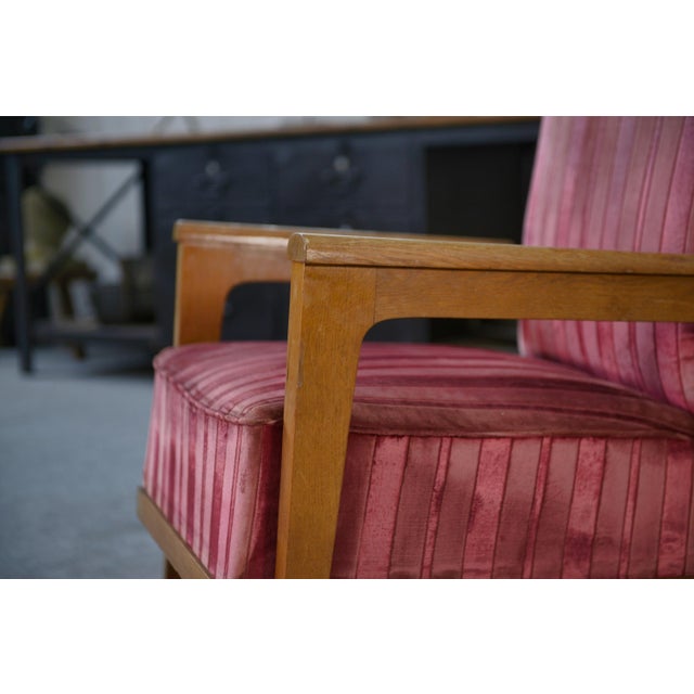 Pink Oak and Velvet Armchair, 1940s For Sale - Image 8 of 14