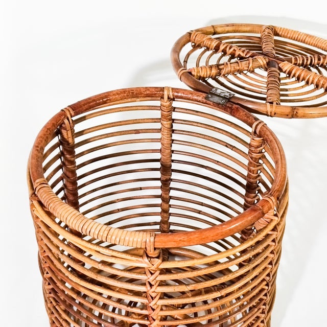 French Riviera Style Rattan Stool or Basket by Tito Agnoli, Italy, 1970s For Sale - Image 9 of 13
