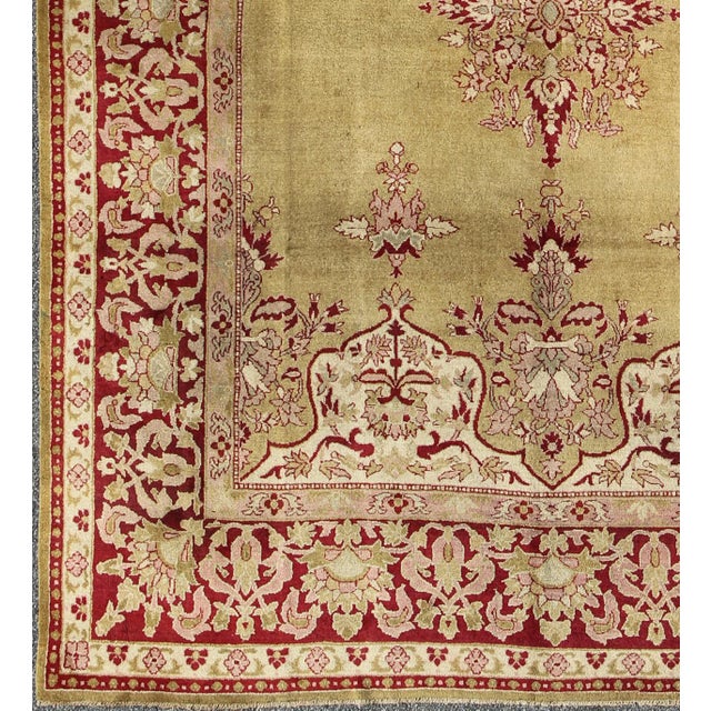 Late 19th Century Antique Indian Agra Rug in Green and Burgundy With Medallion. Keivan Woven Arts/ rug KBE-17, country of...