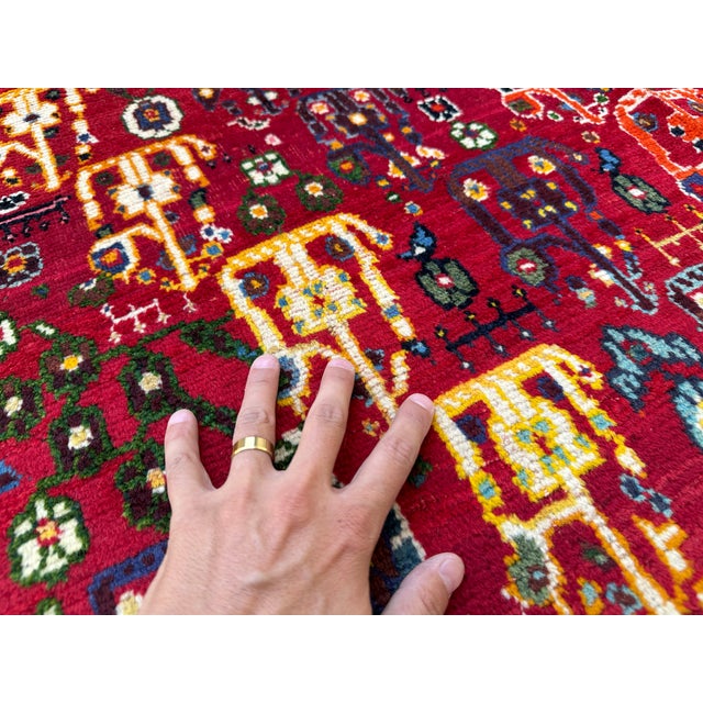 Red Shiraz Boteh Hand-Knotted Wool Rug - 8'1" X 5'6" For Sale - Image 9 of 12