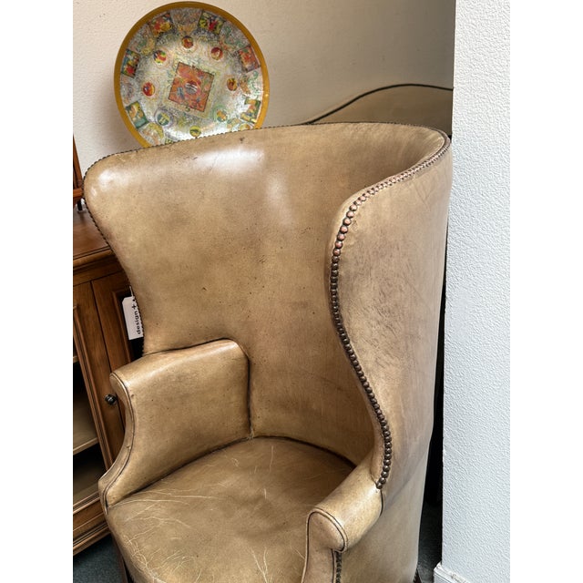 English George III Studded Leather Wingback Chair For Sale - Image 3 of 12