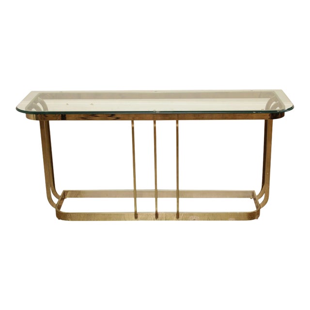 Postmodern Brass & Glass Console Table For Sale